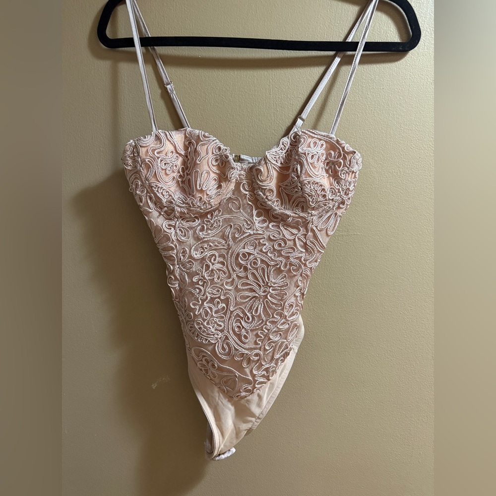 Lovers + Friends Pink Embellished Bustier Bodysuit
